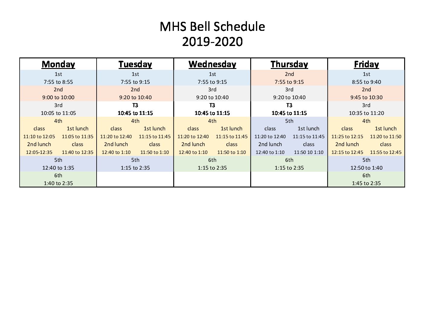 MHS Bell Schedule 20192020 Meridian High School